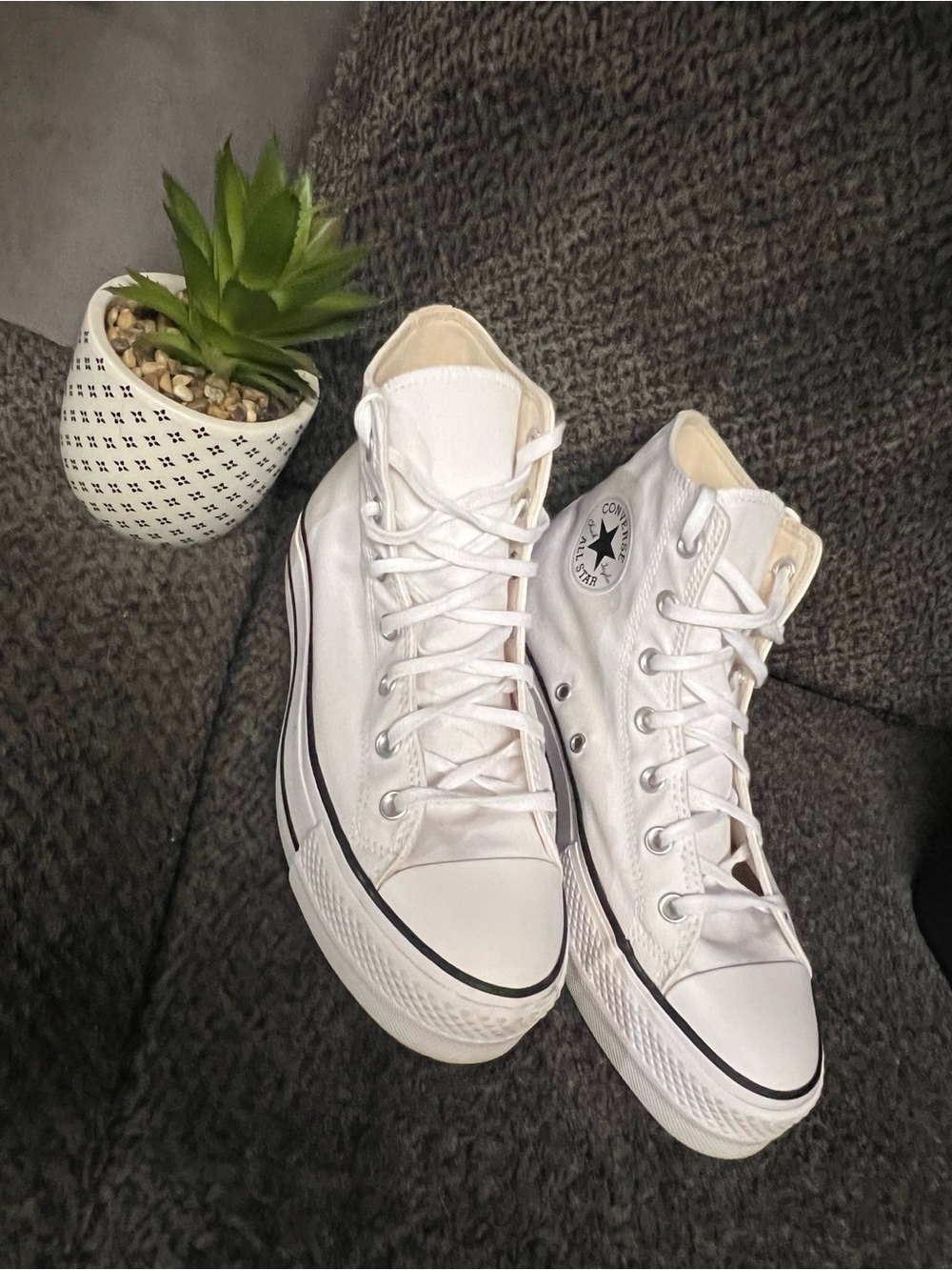 Converse Women's White High-Top Platform Sneakers with Black Trim - Picture 2 of 12
